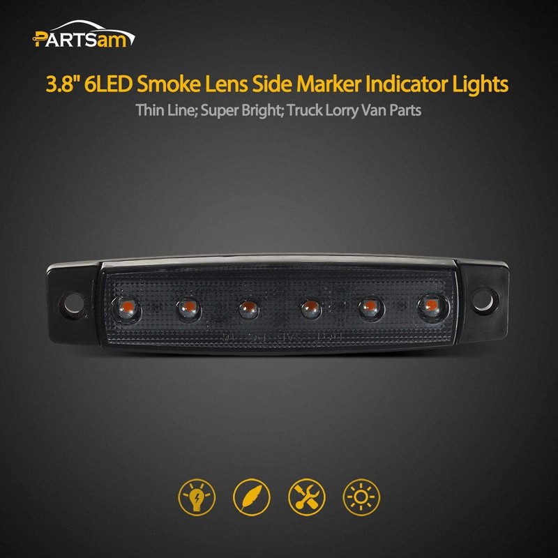 Partsam 5Pcs 3.8" Thin Amber 6 LED Side Marker Clearance