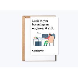GreenStar Gifts Engineer Graduation Card - Engineer Greeting Card - 5 x 7 Inches - Modern Style - Letter Print - White/Neutral