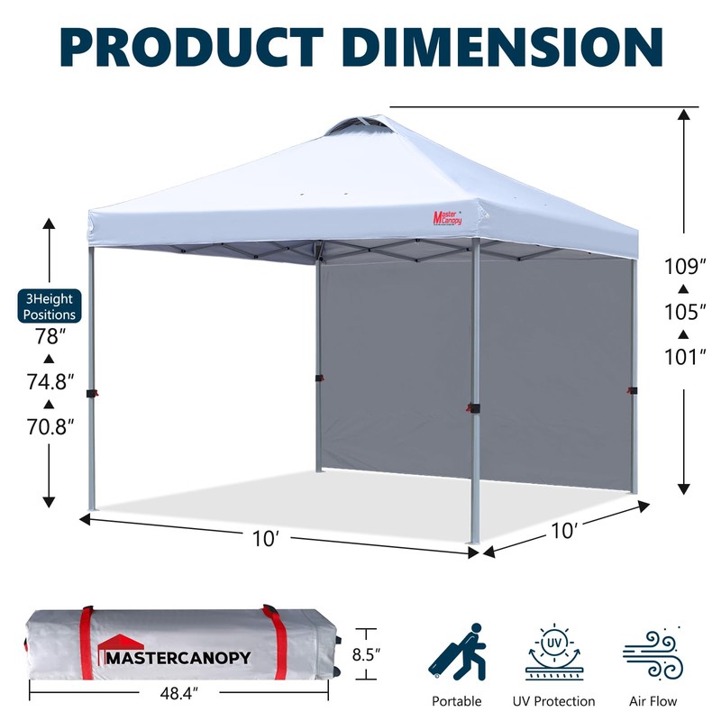 MASTERCANOPY Durable Pop-up Canopy Tent with 1 Sidewall (10'x10',White)