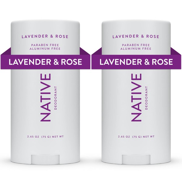 Native Deodorant | Natural Deodorant for Women and Men, Aluminum Free with Baking Soda, Probiotics, Coconut Oil and Shea Butter | Lavender & Rose - Pack of 2