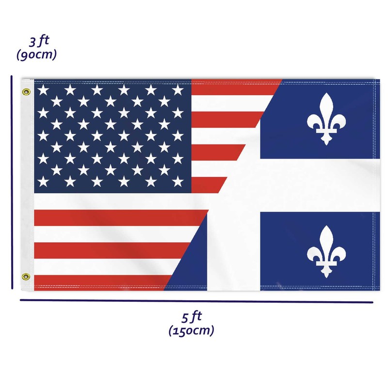 3×5 FT USA Quebec Flag, Large 150D America Québécois Outdoor
