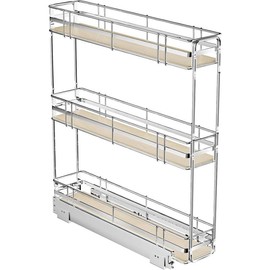 Hausvita 3-Tier Pull Out Cabinet Organizer Spice Rack for Narrow Cabinet 6" W x 20½" D, Slide Out Wood Shelves Storage for Kitchen - Size: 6" W x 20½" D