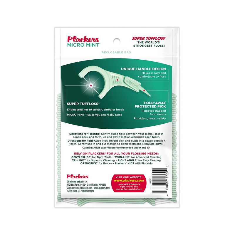Plackers Micro Mint Dental Flossers, 90 Count, Pack of 6