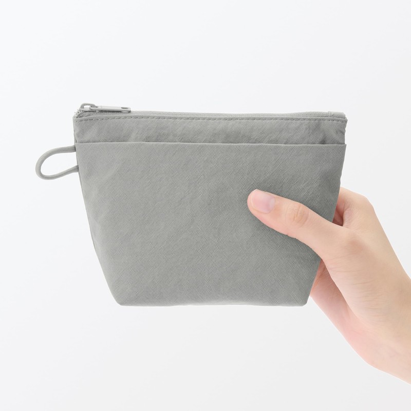 MUJI 84475658 Wrinkle Nylon Pouch with Gusset, Gray, S, Approx.