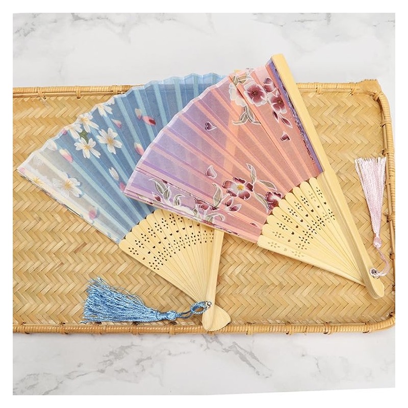JOMA-E Shop Women's Folding Fan Rayon Dance Fan with Tassel,