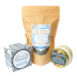 Bamboo Words - Kit Wellness: Té, tisana detox (100g) + Vela humectante de frutos rojos (100 g) + Antifaz de semillas y mezclas herbales + Aromaterapia, aceite escecial lavanda (15 ml)
