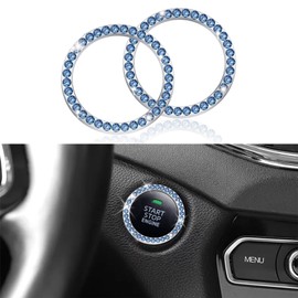 PACLVIO 2PCS Crystal Rhinestone Car Engine Start Stop Decoration Ring, Sparkling Push Start Button Sticker, Push to Start Button Cover/Sticker, Bling Car Interior Accessories for Women (Light Blue)