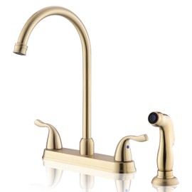 2 Handle Gold Kitchen Faucet with Side Sprayer - 8Inches High Arch 360°Rotating Kitchen Sink Faucets, 3 or 4 Hole Centerset RV Sink Faucet with Separate Single High Pressure Sprayer&Water Hose
