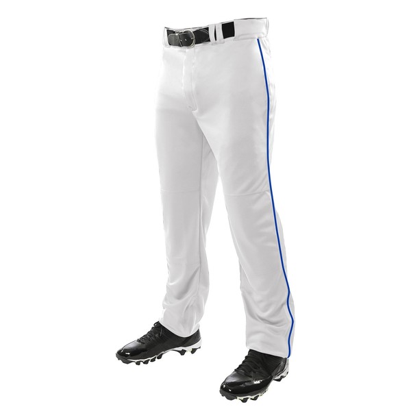 CHAMPRO Standard Men's Triple Crown Open Bottom Baseball Pants, White, Royal Piping, Medium