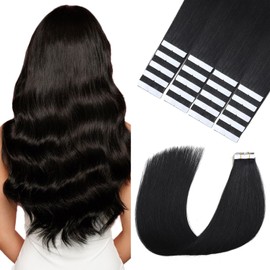 Sindra Tape-In Real Hair Extensions, Black Invisible Remy Human Hair, 20 Pieces, 50 g, 35 cm, T1 14