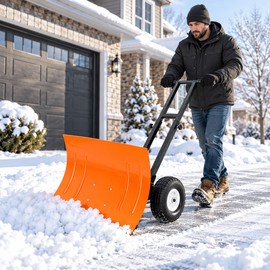 74cm Wheeled Snow Shovel for Driveways – 5-Position Adjustable Handle & Blade for Easy Winter Snow Removal, Green