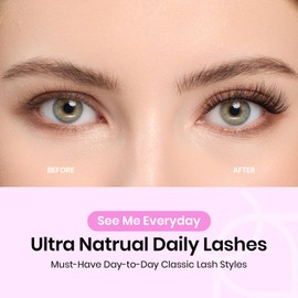 Beetles False Eyelashes 7 Pairs Strip Lashes Natural Lashes 6-15mm Lashes Wispy C Curl 3D Design Eye Lashes Lightweight DIY Fake Lashes with Tweezer See Me Everyday (SNS001, 6-15mm)