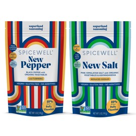 Spicewell New Salt and Pepper Pouch Duo | Reduced Sodium Himalayan Pink Salt + The Tastiest and Warmest Black Pepper Infused with Turmeric Powder