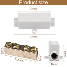 12 Pieces Wire Connector Brass Conductor Double Screws Terminal Block Kit 1000V 100A for Ammeter Wiring, 2.5 to 16mm², Wire Conductor Shock Wire Terminal ABS Housing, Wire Terminal Block