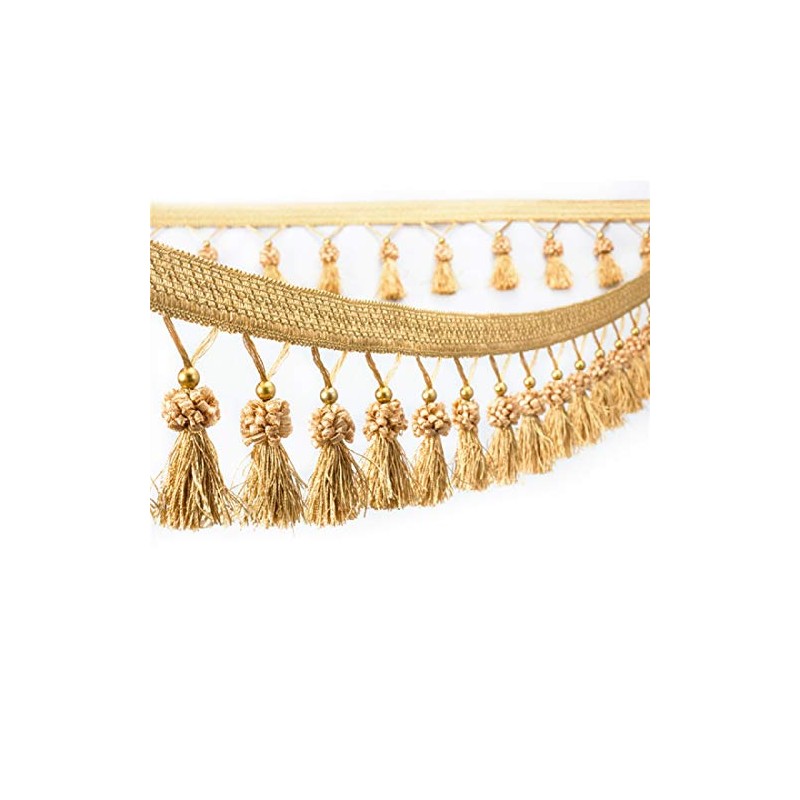 Yalulu 4 Yards Beads Hanging Ball Tassel Fringe Trim Fabric