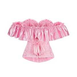 Dreay Womens Vintage Satin Off Shoulder Corset Bustier Lace Up Boned Overbust Corset Shapewear Top Corset Tops S917-Pink-M