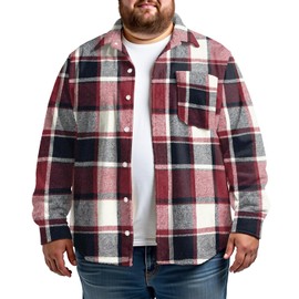 Yuyapu Men's Plus Size Flannel Shirt Plaid Shirts Long Sleeves Casual Button Down Collared Shacket Tops Fleece with Pocket