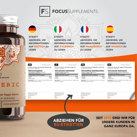 FS Kurkuma | 180 Kapseln – 1350 mg Kurkuma, 10 mg schwarzer Pfeffer und 140 mg Ingwer pro Portion | Hochdosiertes Nahrungsergänzungsmittel | Gentechnik-, Gluten und Allergenfrei | Hergestellt in GB