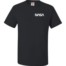 Large Black Men NASA Worm Logo Left Chest T-Shirt