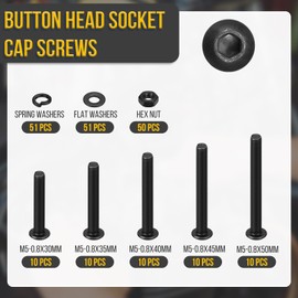 DTGN 202Pcs M5-0.8x30/35/40/45/50mm Button Head Socket Cap Screws - Carbon Steel Bolt Nut Set Washer Assortment Kit - Good for Road Bicycle, Mountain Bike, Auto