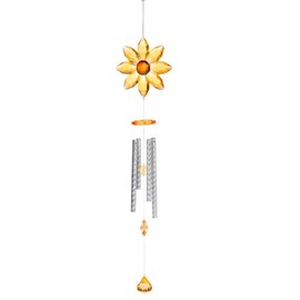 Ganz Sunflower Wind Chime with Crystal Accents - Decorative Outdoor Garden Decor, Yellow and Silver