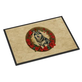 Caroline's Treasures DAC2299JMAT Alaskan Malamute Christmas Flowers Doormat Front Door Mat Indoor Outdoor Rugs for Entryway, Non Slip Washable Low Pile, 24H X 36W