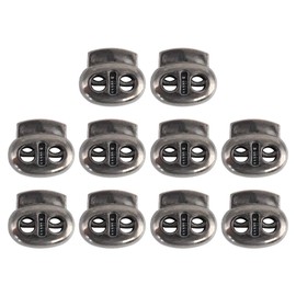 sourcing map 10pcs Plastic Spring Cord Locks Stopper, Double Hole Rope Toggle Fastener for Drawstrings Clothing, Shoelaces, Bags 17 x 15 x 6mm Metal Black