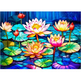 Bestdon 1000 Pieces Jigsaw Puzzle for Adults, Stained Glass Waterlily Flower Puzzle, Impossible Hard Difficult Challenging Colorful Lotus Family Puzzle Gift for Game Night
