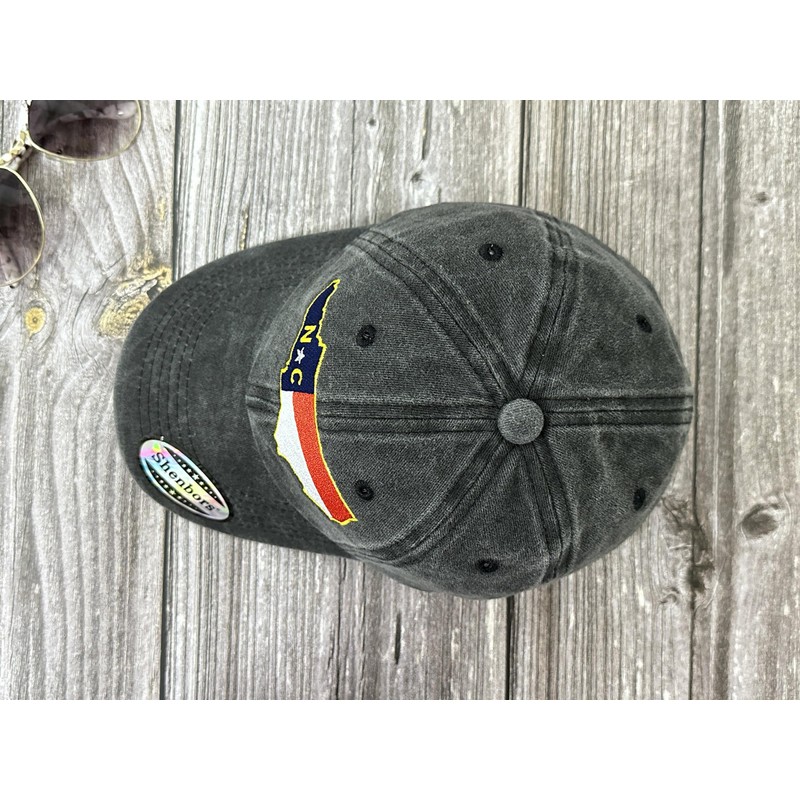 Shenbors Embroidered Baseball Hats, North Carolina Flag (Washed Black), One