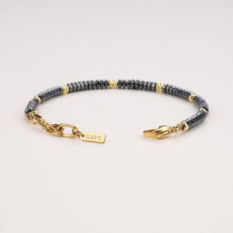 GAVU Men's Hematite Stainless Steel Healing Bracelet, Stone, hematite