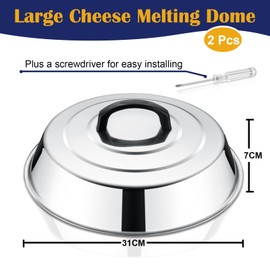 HaWare Cheese Melting Dome, 2 Pack Round Stainless Steel Basting Cover with Heat Proof Handle, 12inch Burger Bell for Flat Top Griddle- BBQ/Camping/Indoor/Outdoor, Dishwasher Safe-31 x 7cm