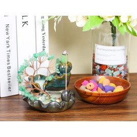 DUQGUHO Incense Holder Ceramic Backflow Incense Waterfall Burner Green Aventurine Crystal Tree with 30 Burner Incense Cones for Room Home Zen Decor Meditation Gift