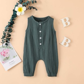 Arleysh Newborn Baby Girl Romper Jumpsuit Cotton Linen Sleeveless Ruffled Bodysuit Infant Summer Clothes Outfits (Green, 3-6 Months)