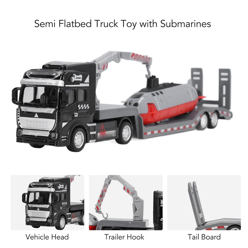 Alloy Semi Flatbed Trailer Truck Toy with Submarine Educational Realistic