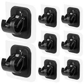 8PCS No Drill Curtain Rod Brackets No Drilling Self Adhesive Curtain Rod Holder Hooks Nail Free Curtain Rod Hooks Curtain Hangers for Bathroom Kitchen Home Bathroom and Hotel (Black)