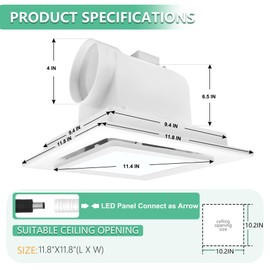 POWERENG Bathroom Exhaust Fan with Light,11.8 in Panel,12W Square LED,141 CFM,0.7 Sones,110V 45W Quiet Bathroom Ventilation Exhaust Fan for Shower/Restroom/Office/Home (3-Colour LED)