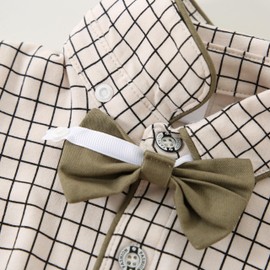 Amissz Baby Boy Gentleman Clothes Suit Infant Formal Long Sleeve Tuxedo Romper Jumpsuit + Suspender Pants + Beret Hat 3pcs Dark green, 12-18 months