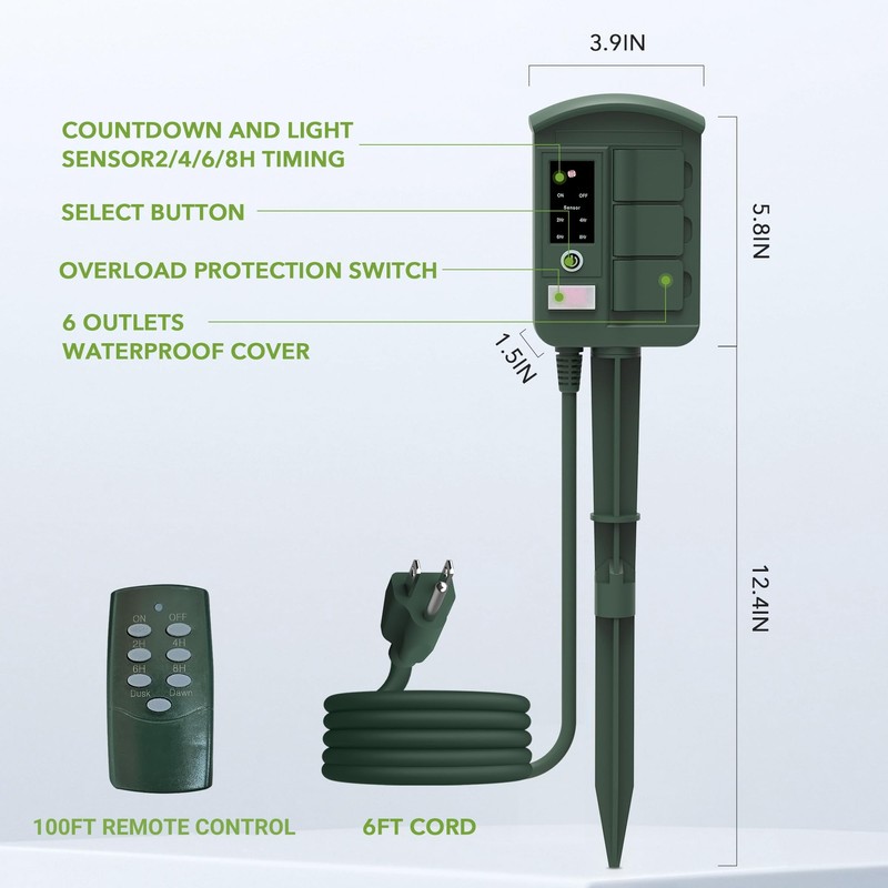 BN-LINK Outdoor Power Stake Timer Waterproof, Power Strip with 6