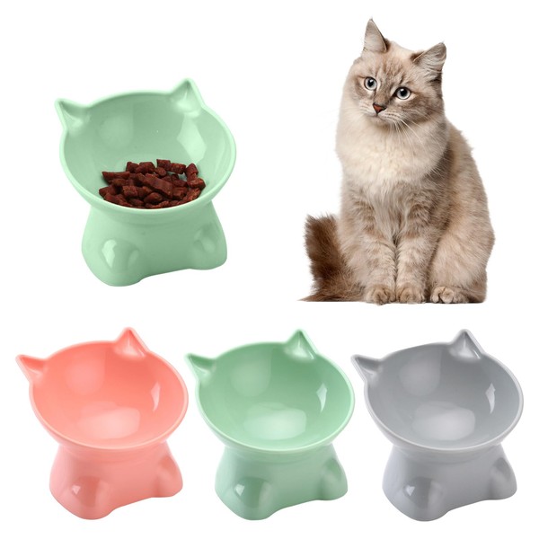 3PCS Elevated Cat Bowls, 15° Tilted Raised Cat Food Bowl