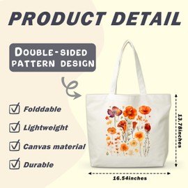 Fall Tote Bag, Watercolor Fall Floral Tote Bags, Autumn Flowers Gifts For Women Girls Sister, Autumn Present Bag, Thanksgiving Gifts For Friends, Aesthetic Shopping Totes Reusable Grocery Bags -08