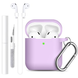 Lerobo Lerobo for AirPods Case 1st/2nd Generation Case Cover,Soft Silicone Full Protective Case with Cleaner Kit and Magnetic Anti-Lost Cord,for Airpods Case with Keychain Front LED Visible, Lavender