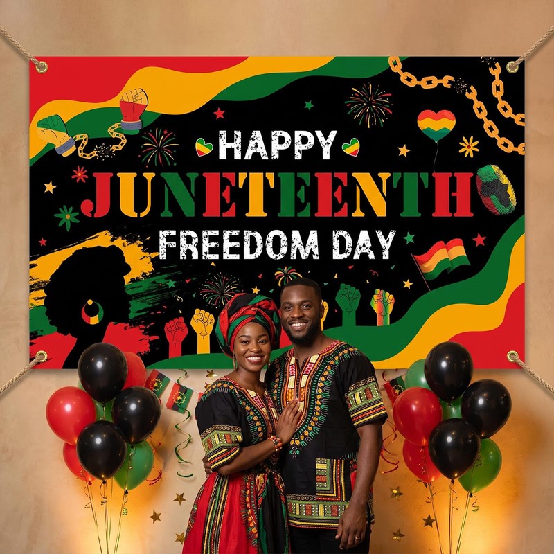 Mocsicka Juneteenth Photo Backdrop Happy Juneteenth Day Party Decorations Banner