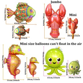 5 Pack Marine Sea Animals Foil Balloons Shark Octopus Sea Horse Tropical Fish Lobster Mylar Balloons for Hawaii Birthday Party Favors Ocean Carnival Festival Decoration (Mini)