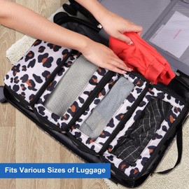 Olosar Suitcase Organizer, Travel Luggage Organizer Portable Hanging Travel Shelves Collapsible Hanging Packing Cubes for Carry on Suitcase, Leopard Print