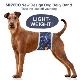 MICOOYO Male Dog Diaper Lightweight Dog Wraps Washable Dogs Diapers Doggie Belly Bands for Male Dogs, Puppy Wraps Medium (Dinosaur,M)