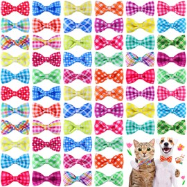 Silkfly 60 Pcs Easter Plaid Dog Collar Bow Ties Bulk Dog Bowtie Holiday Dog Accessories Puppy Bows Detachable Collar Charms for Small Medium Large Dogs Cat Grooming Supplies Pet Costume
