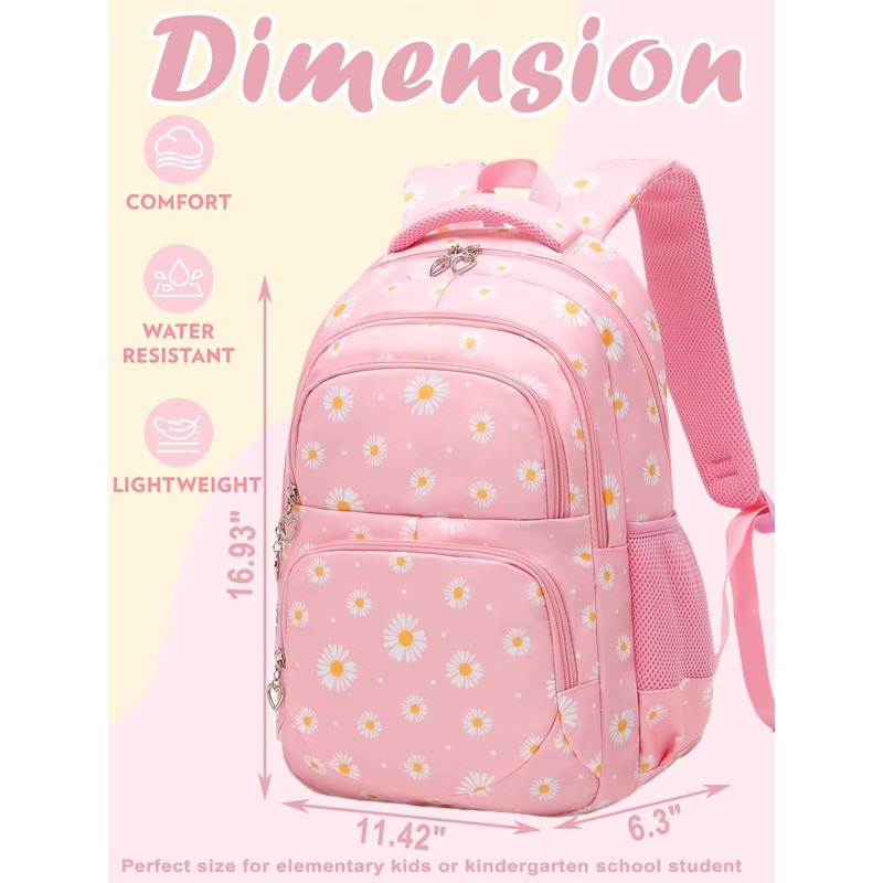 Joyfulife Daisy Backpack for Girls Backpack with Lunch Box Kindergarten