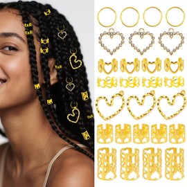 106 PCS Gold Hair Jewelry Clips The Heart Shape Themed for Braids Cuffs Loc Charms Hair Accessories Rings Pendant Metal Jewelry Decoration
