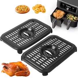 Air Fryer Grill Pan for Ninja Air Fryers, 2 Packs Replacement Air Fryer Crisper Plate Grill Plate Tray Accessories with Rubber Bumpers for Ninja Foodi DZ090 DZ201 DZ100 Air Fryer, Dishwasher Safe