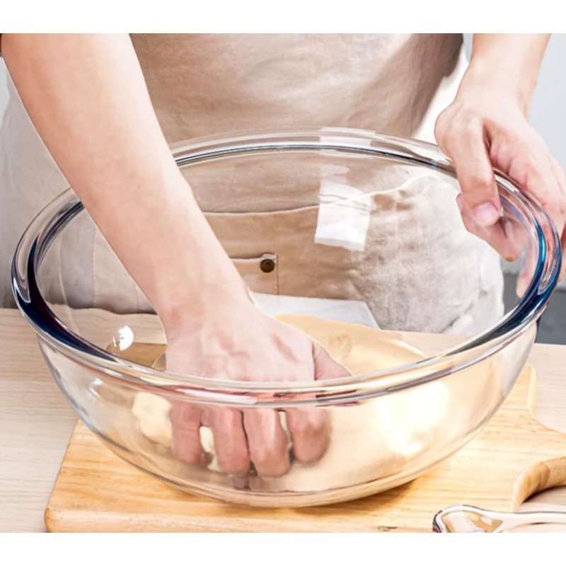 JCXivan5.5Qt Large Glass Mixing Bowl,Clear Borosilicate Glass Bowl Salad Bowl